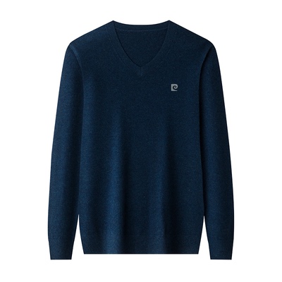 皮尔卡丹100%纯羊绒衫男2025冬季厚款V领毛衣中年保暖打底羊毛衫