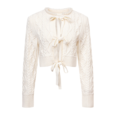 RECIT米白色蝴蝶结针织上衣