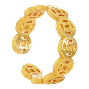 2025新款爆款古法招财铜钱币沙金戒指女轻奢高级感旺财开口食指环