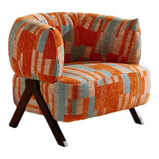 北欧单人沙发卧室阳台小户型客厅轻奢家具中古风布艺复古休闲单椅