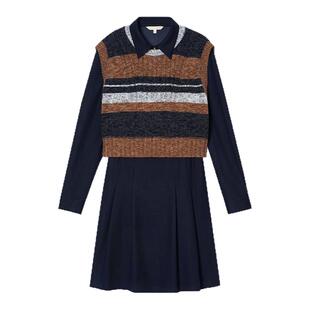 PSALTER诗篇学院风条纹两件套毛衫连衣裙2025冬款