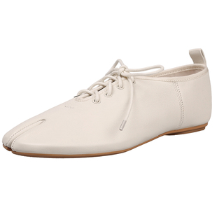 春秋新款tabi白色分趾小皮鞋女系带羊皮软底时尚芭蕾舞蹈鞋可后踩