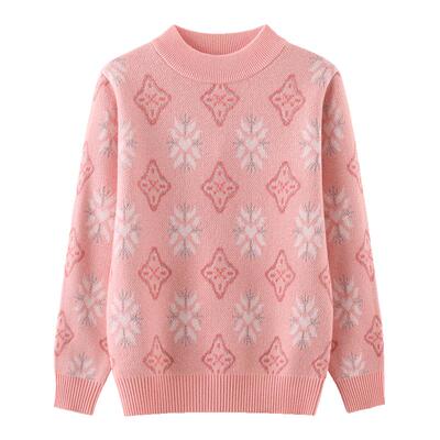 恒源祥可爱打底羊毛衫儿童秋冬拼色女童半高领针织加厚毛衣中大童