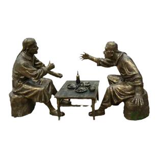 古代吃饭人物玻璃钢雕塑 吃酒喝酒吆喝仿铜人物雕像 生态民俗景区