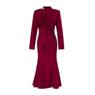 MD千亿【墨竹映红】2025冬季轻奢法式百搭设计师连衣裙