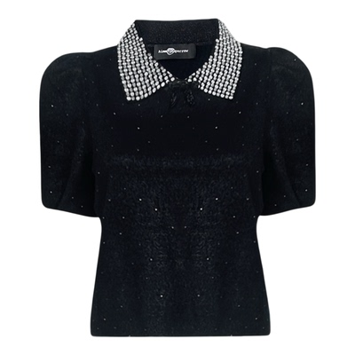 Aimme sparrow 25秋冬立体蝴蝶结短袖藏蓝色百褶裙