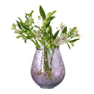 法式浪漫紫色三角形浮雕玻璃花瓶小清新民宿软装复古轻奢水培花器