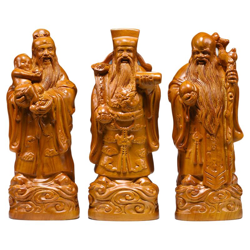 香樟木雕福禄寿三星摆件寿辰礼品