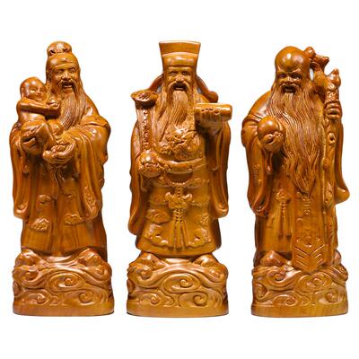 香樟木雕福禄寿三星摆件寿辰礼品