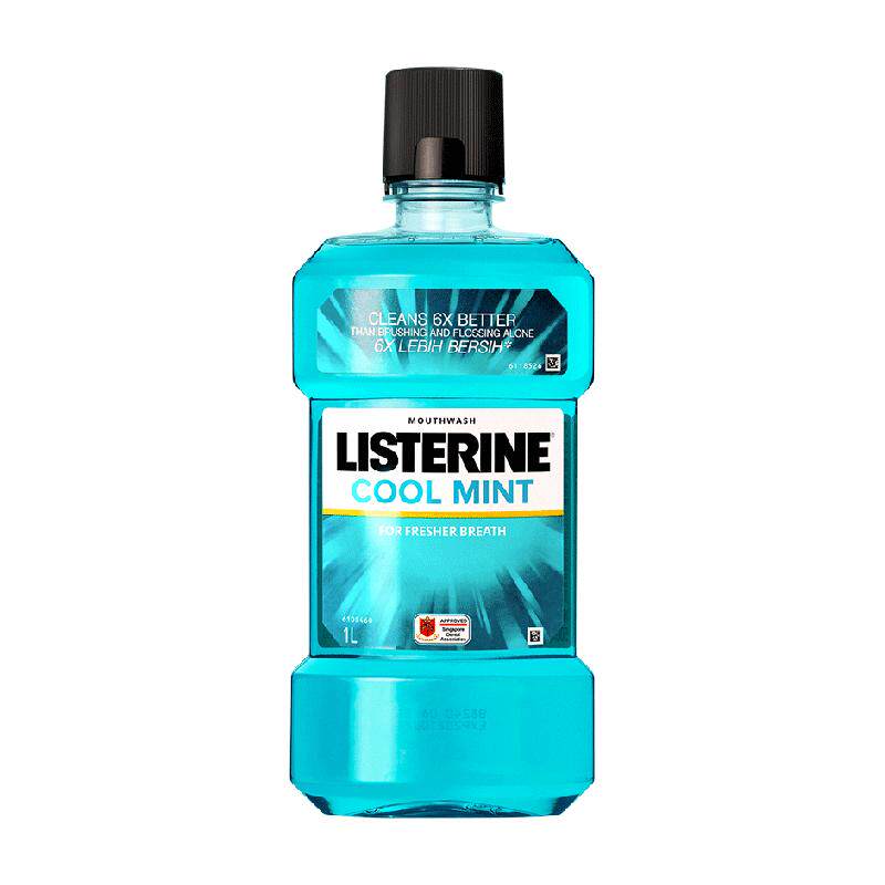 李施德林漱口水减少细菌口臭清新冰蓝劲爽含酒精家庭装