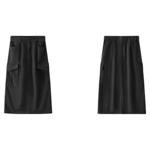 森马半身裙女春季磨毛纯色开叉直筒裙小个子简约休闲风潮酷工装裙