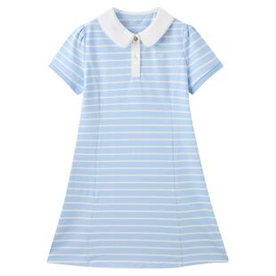 eland kids衣恋童装女童连衣裙26年夏季新品学院风条纹娃娃领裙子