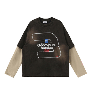 四季 GLOBALVALLY 3周年喷脏长袖T恤 3rd Fake Two Long Sleeves