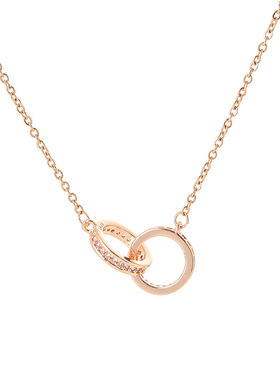 LINGXU钛钢十字女镶钻双环项链