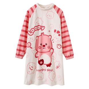 露比loopy女童珊瑚绒睡裙秋冬季法兰绒女孩可爱卡通套头薄绒睡衣