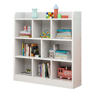 实木书架白色儿童落地置物架学生书柜家用简约组合格子柜收纳矮柜