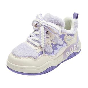 巴拉巴拉童鞋儿童板鞋女童毛绒鞋子舒适秋冬休闲鞋甜美蝴蝶结潮流