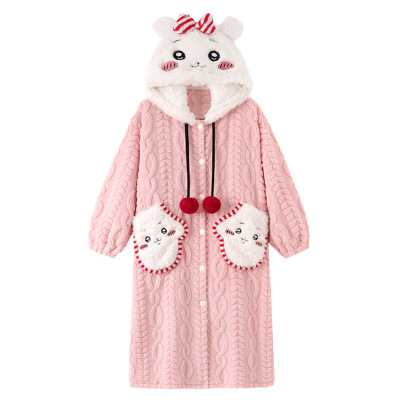 秋冬季睡袍女珊瑚绒睡衣家居服