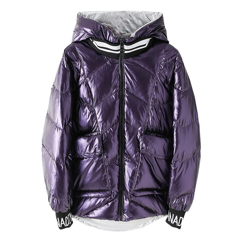 秋冬亮皮免洗连帽羽绒服