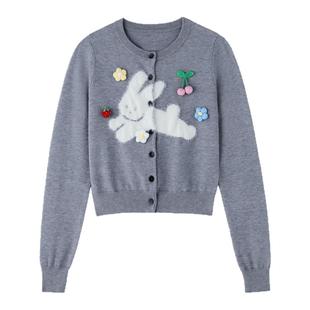 FTT FlyTheTruth 灰野蜜语可爱兔子毛衣女款开衫外套秋灰色针织衫