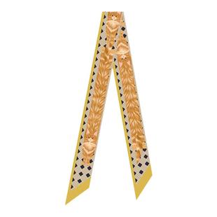 设计师手绘动物黄色金虎斑缅因猫飘带丝带长条窄丝巾发带领巾绑包