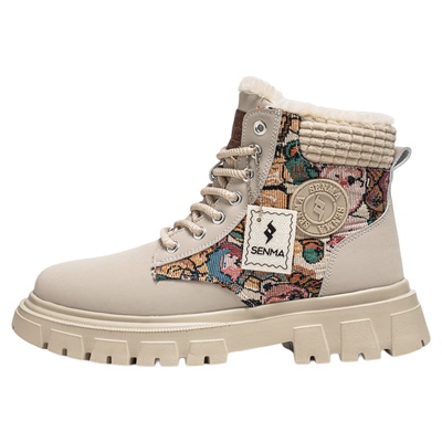 森马【6cm增高鞋】冬季雪地靴男鞋加绒加厚保暖厚底皮面马丁棉鞋