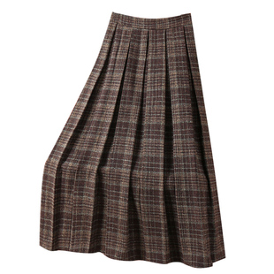 秋冬高级加厚格子毛呢百褶半身裙女冬季2025新款裙子冬裙长裙冬天