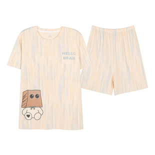 都市丽人100%纯棉睡衣男款夏季短袖短裤薄款家居服青少年休闲套装