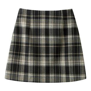 【清仓买三免一区】时髦复古格子加厚羊毛高腰遮胯a字短裙半身裙