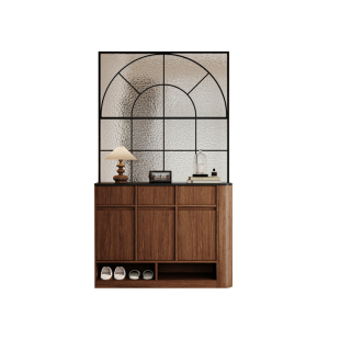 中古风玻璃屏风隔断柜入户门口圆弧玄关柜定制骨格线收纳鞋柜客厅