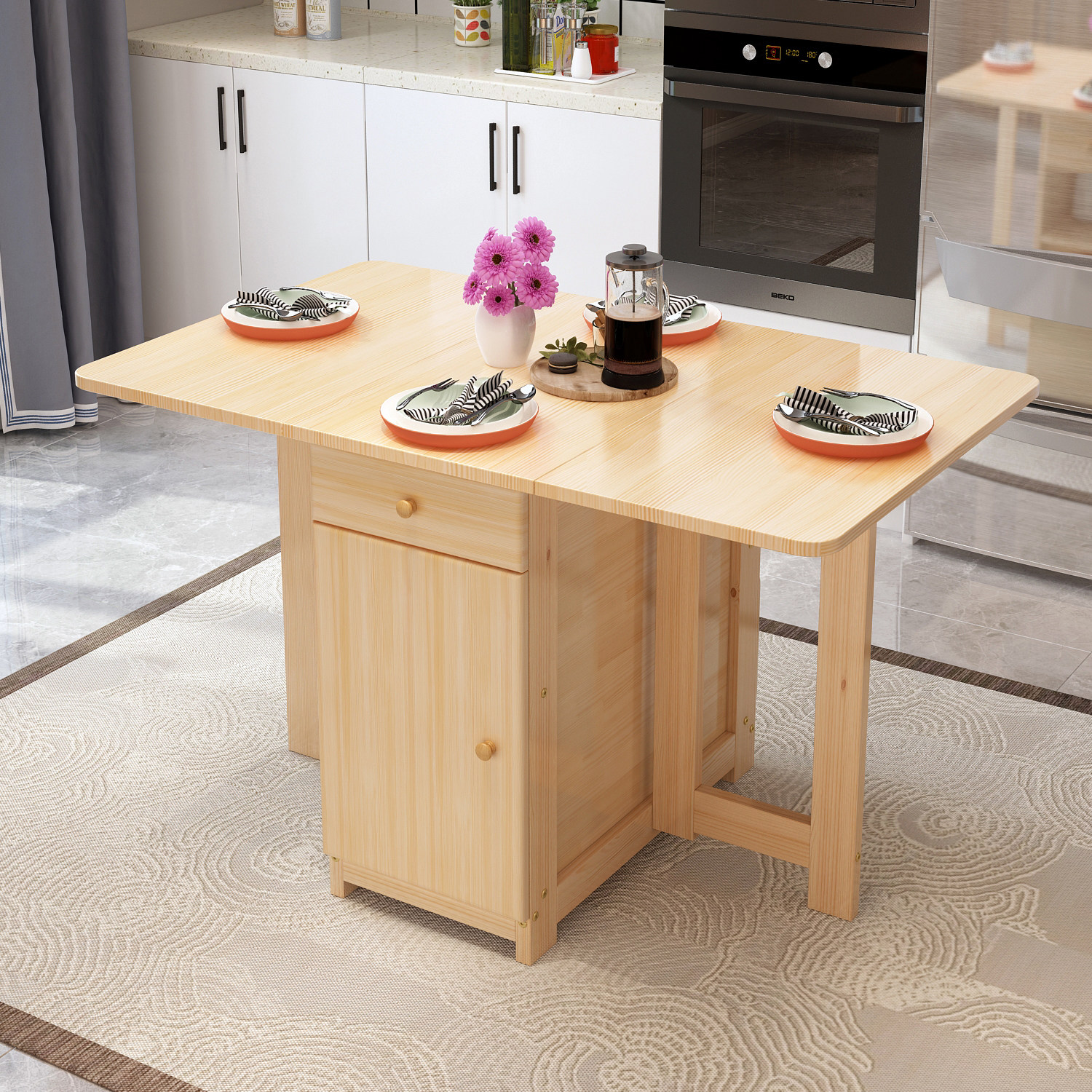 实木折叠餐桌小户型家用可折叠移动吃饭桌子长方形不占空间的餐桌