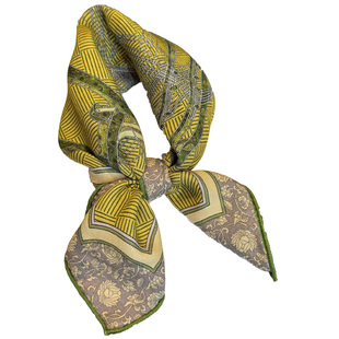 桑蚕丝羊毛混纺围巾女2025新款中方巾秋冬季百搭黄绿色丝巾小领巾