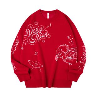 吴宇恒同款乔丹红色棒球服外套男新款马上有钱本命年新年情侣夹克