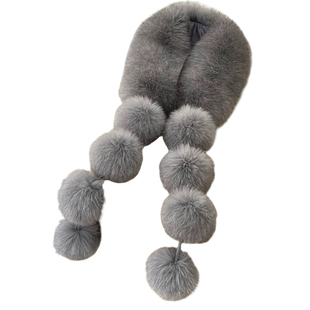 高级感秋冬时髦保暖搭配神器灵动毛球定染仿狐狸毛围脖皮草围巾女