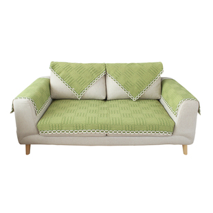 棉线沙发垫田园小清新盖布巾沙发套罩现代简约四季通用绿色坐垫子