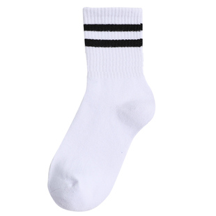 袜子女中筒二道杠原宿风运动袜秋冬韩版春男女简约纯色白两杠袜子