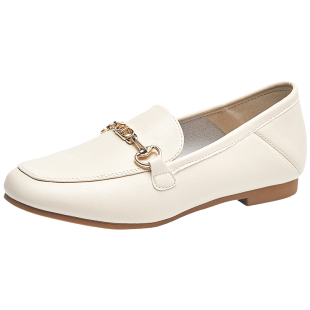 大东法式乐福鞋女2026新款春款一脚蹬平底单鞋软底白色通勤小皮鞋