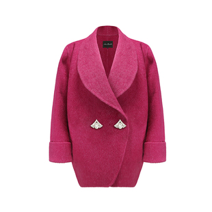 【唐艺昕同款】NanaJacqueline双面呢大衣茧型大翻袖钻扣羊毛外套