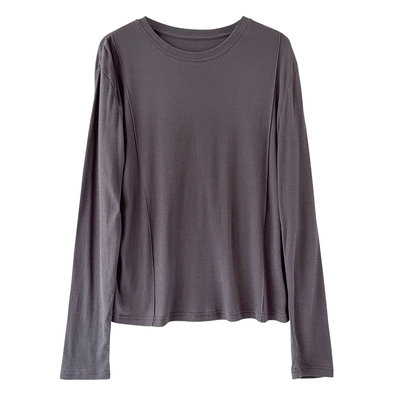 巨好穿！极简row风轻薄舒适100%棉圆领打条纯色长袖T恤休闲打底衫