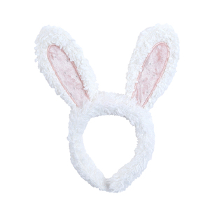立体粉白色毛绒兔耳朵发箍女童甜美可爱游乐园发饰洗脸头箍发卡