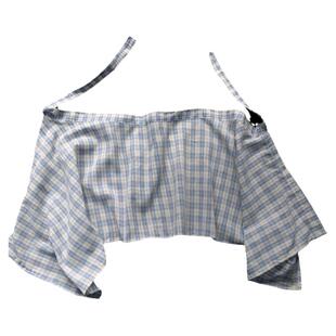 一片式绑带白色格子屁帘捆绑遮屁股腰封装饰叠穿衬衫下摆蓝色格纹