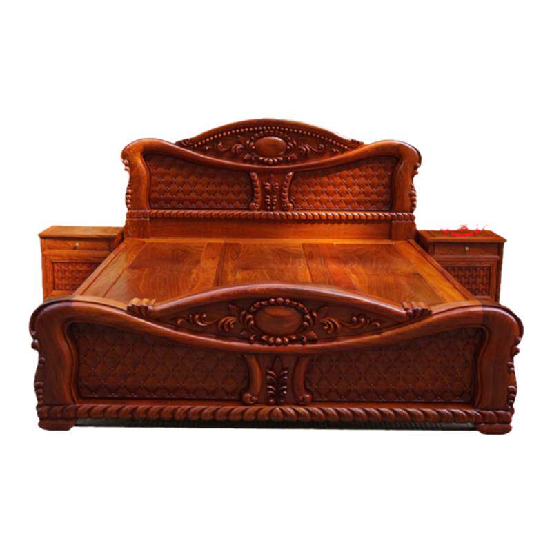 缅甸花梨大果紫檀红木床欧式双人床结婚用实木床1.8大床加厚独板