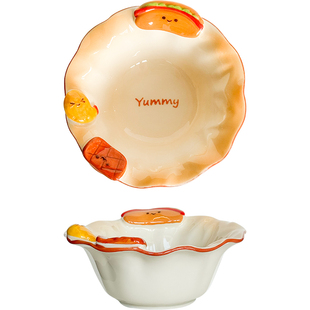 面包食刻可爱餐具盘子碗家用新款高颜值陶瓷釉下彩一人食碗筷套装