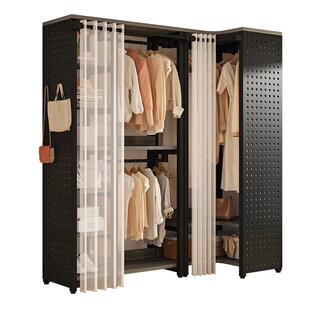 金属洞洞板衣帽间衣柜防尘帘转角衣帽架挂衣架一体卧室落地家用