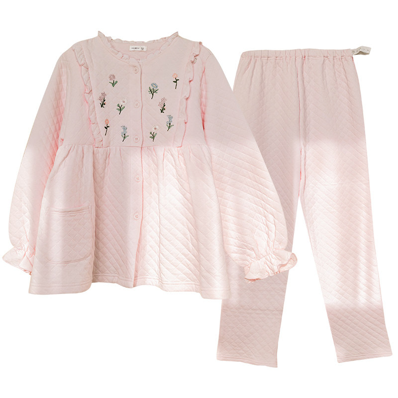 家时光月子服秋冬产后纯棉冬季空气棉孕妇哺乳睡衣保暖夹棉家居服