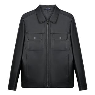 才子男装皮夹克男士2025秋冬季新款修身时尚休闲黑色翻领中年外套