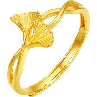 周六福5G足金计价黄金戒指女款小杏运秋日物语系列新年礼物