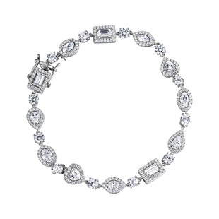 卓蝶珠宝纯银镀白金异形满钻手链多种形状仿钻石群镶显大简约百搭