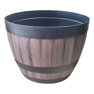 爱美花盆仿酒桶大口径庭院塑料大号加厚水培碗莲荷花睡莲养鱼花盆