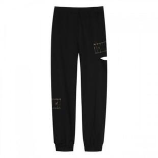 TCH潮牌字母烫金钻黑色休闲裤秋新款破洞束脚裤子男女T21120C6045